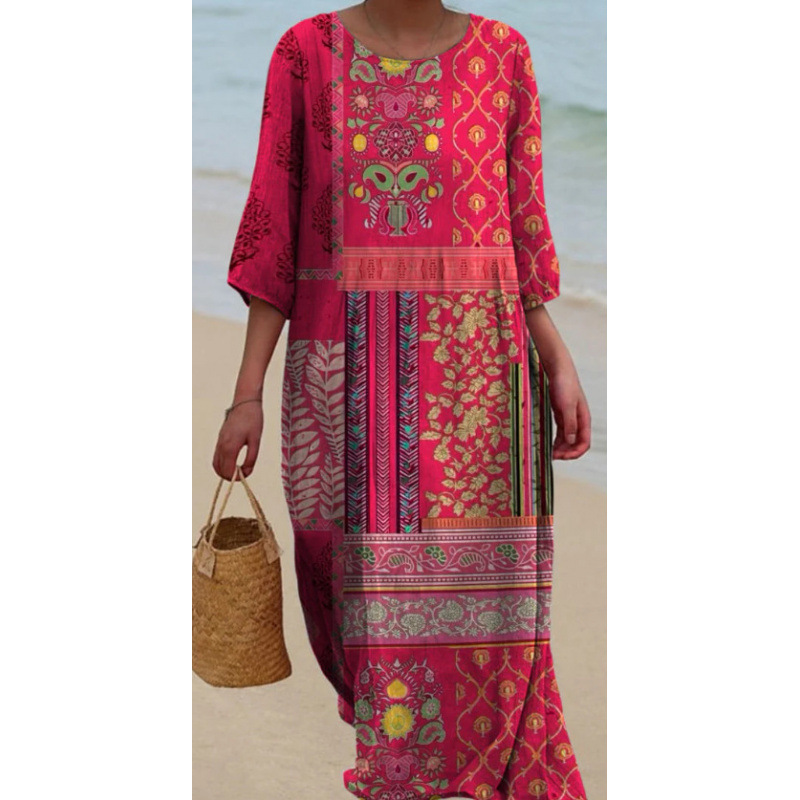 Women's Loose Casual Floral Pattern Cropped Long Sleeves Dress Qz4 Style 8 - Shop at LoveMi