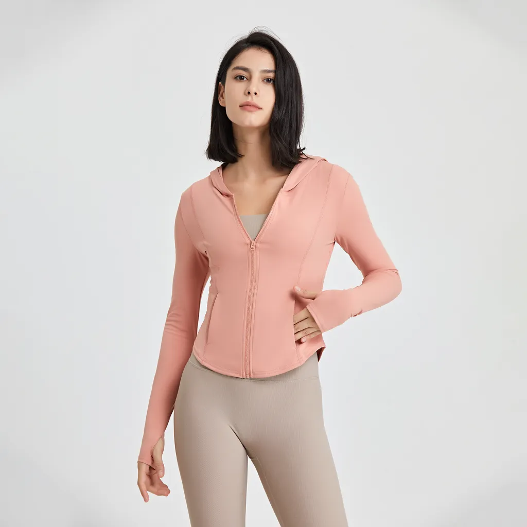 Hooded Running Workout Clothes Top - Pink
