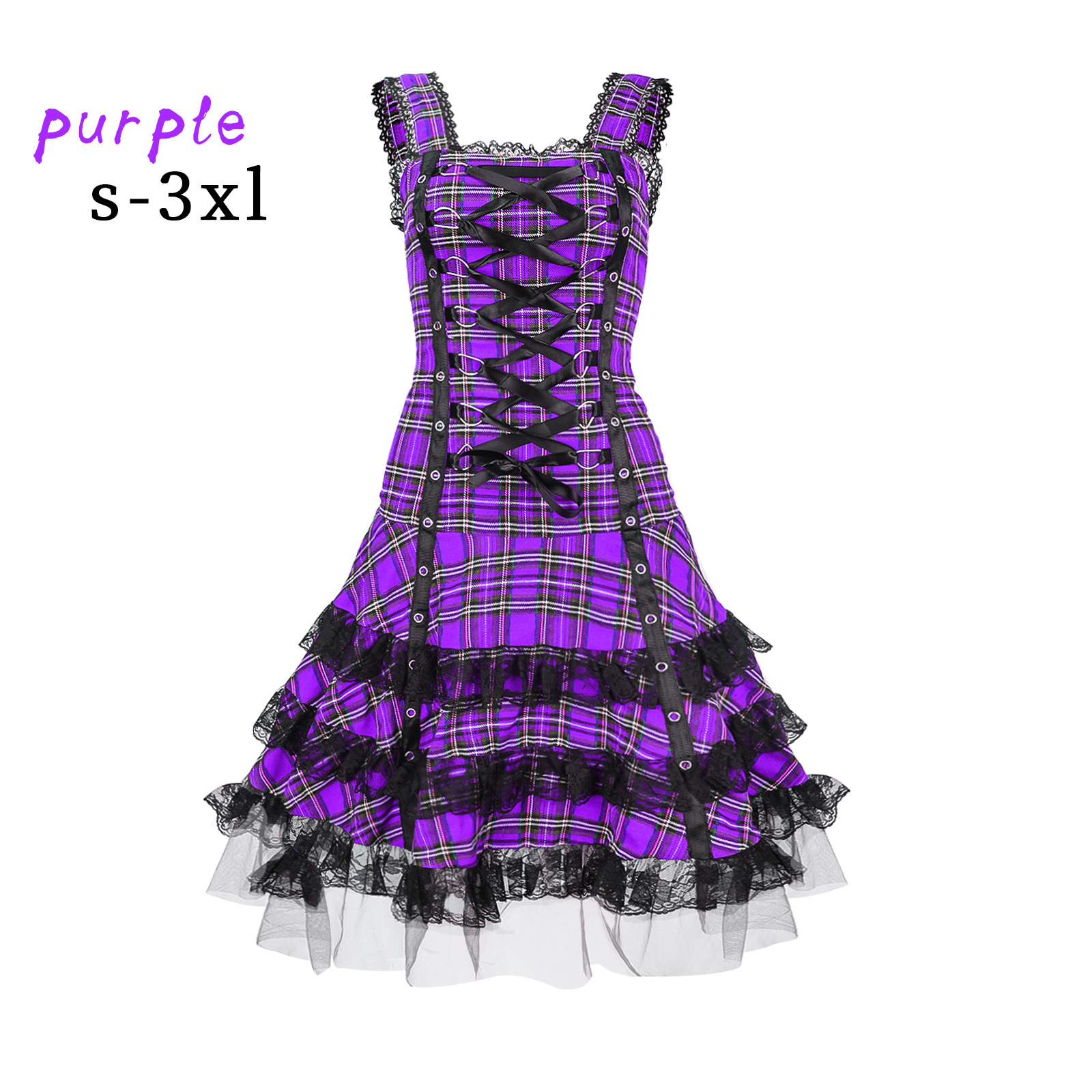 Summer European And American Fashion Women's Wear Plaid Dress Purple - Shop at LoveMi