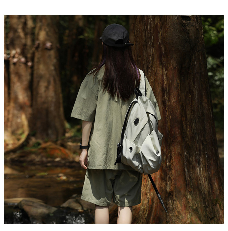 Women's Fashion All-match Solid Color Polo Collar Shirt Shorts Suit