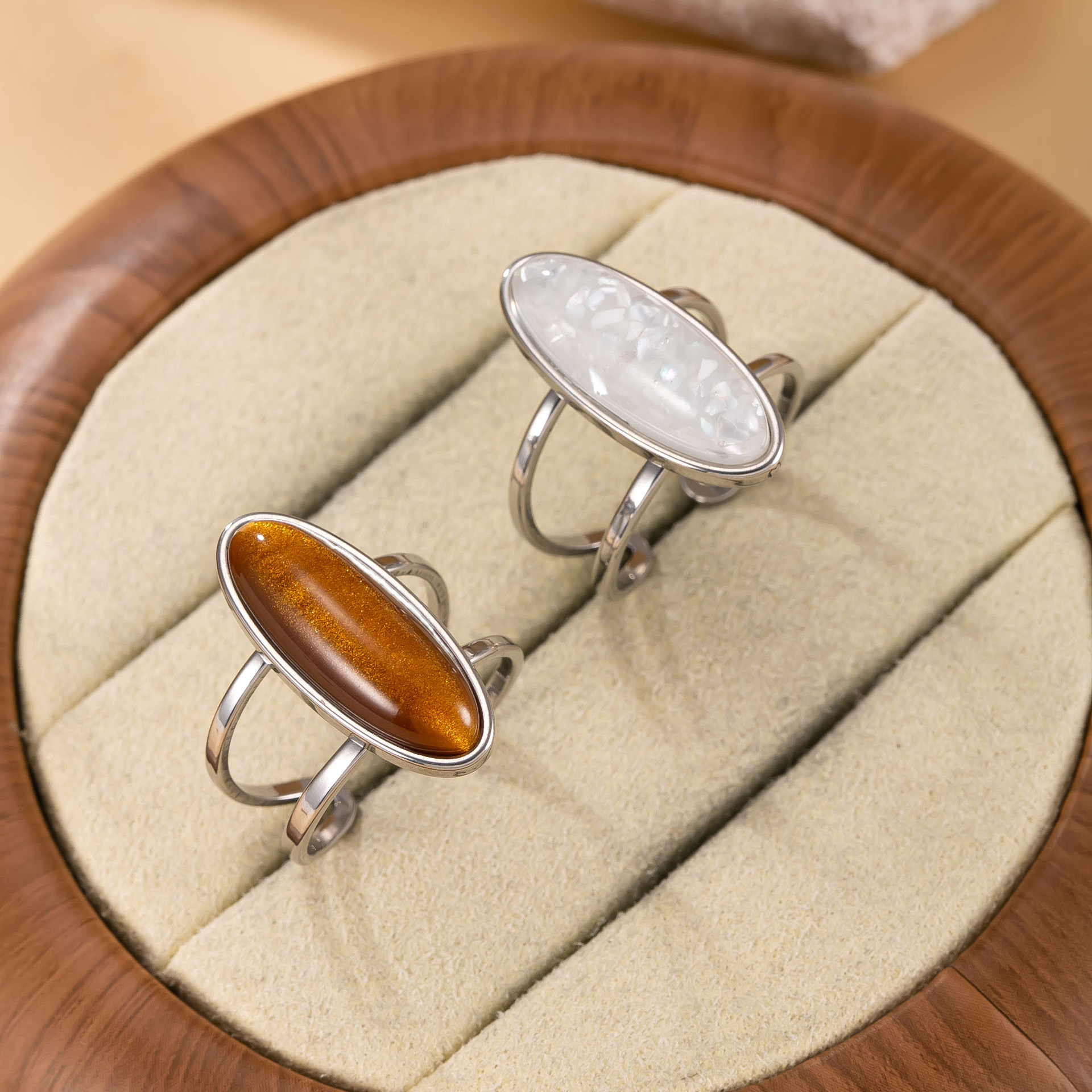 Oval Stainless Steel Open Ring Set