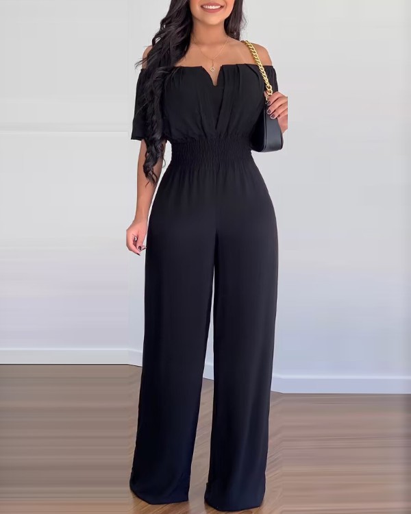 Women's Off-neck Waist Trimming Loose Straight Jumpsuit - Image 23