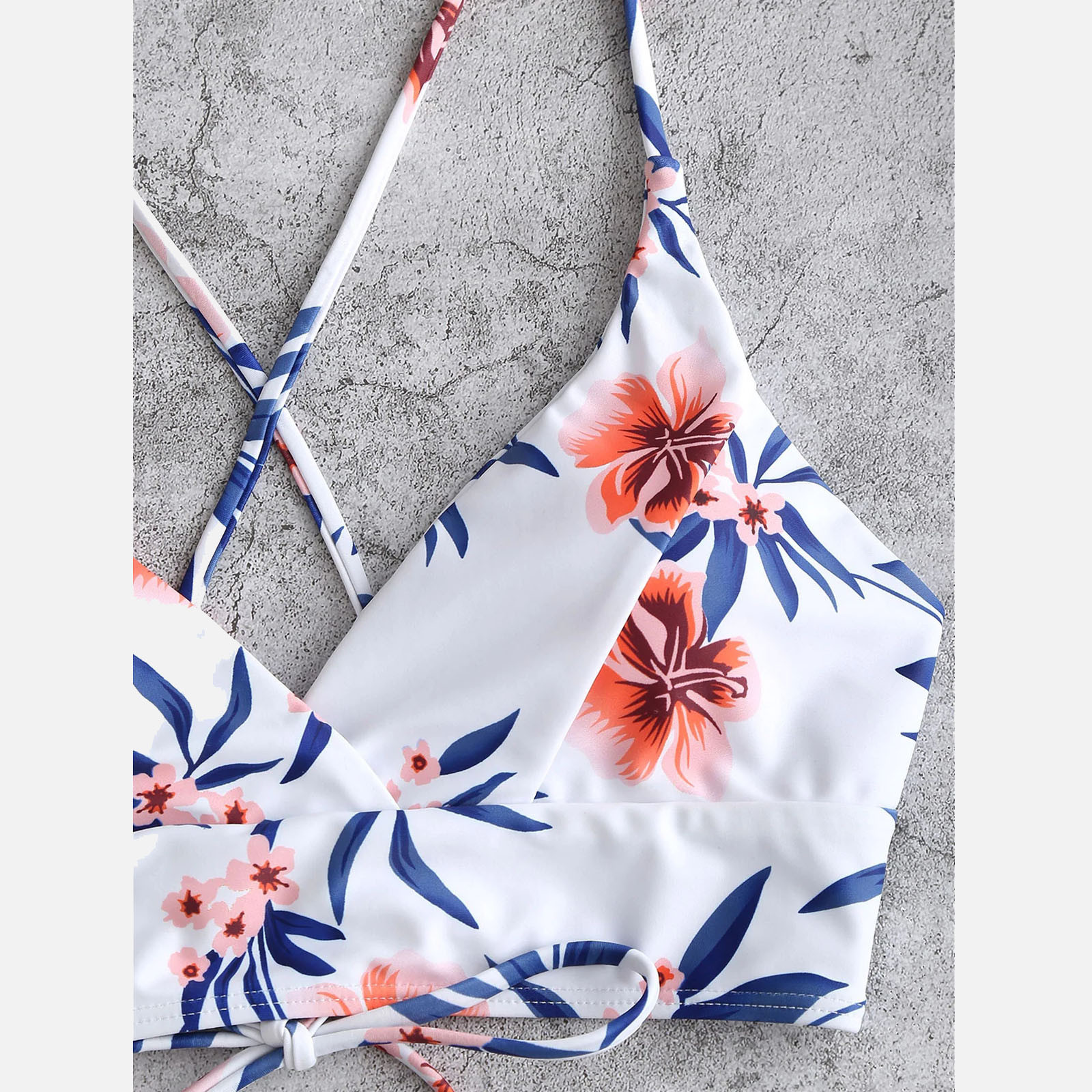 Lady Sexy Strap Leaf Printed Split Bikini Swimsuit