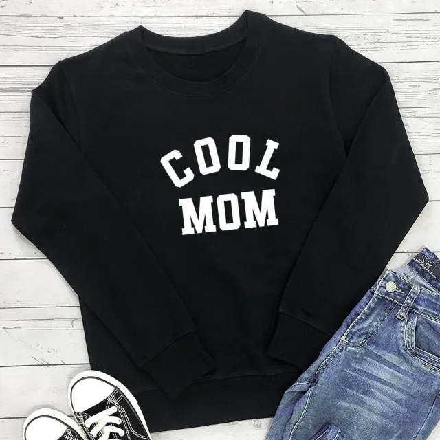 Cool MOM Pure Letter Printing New Long Sleeve Sweater Black - Shop at LoveMi