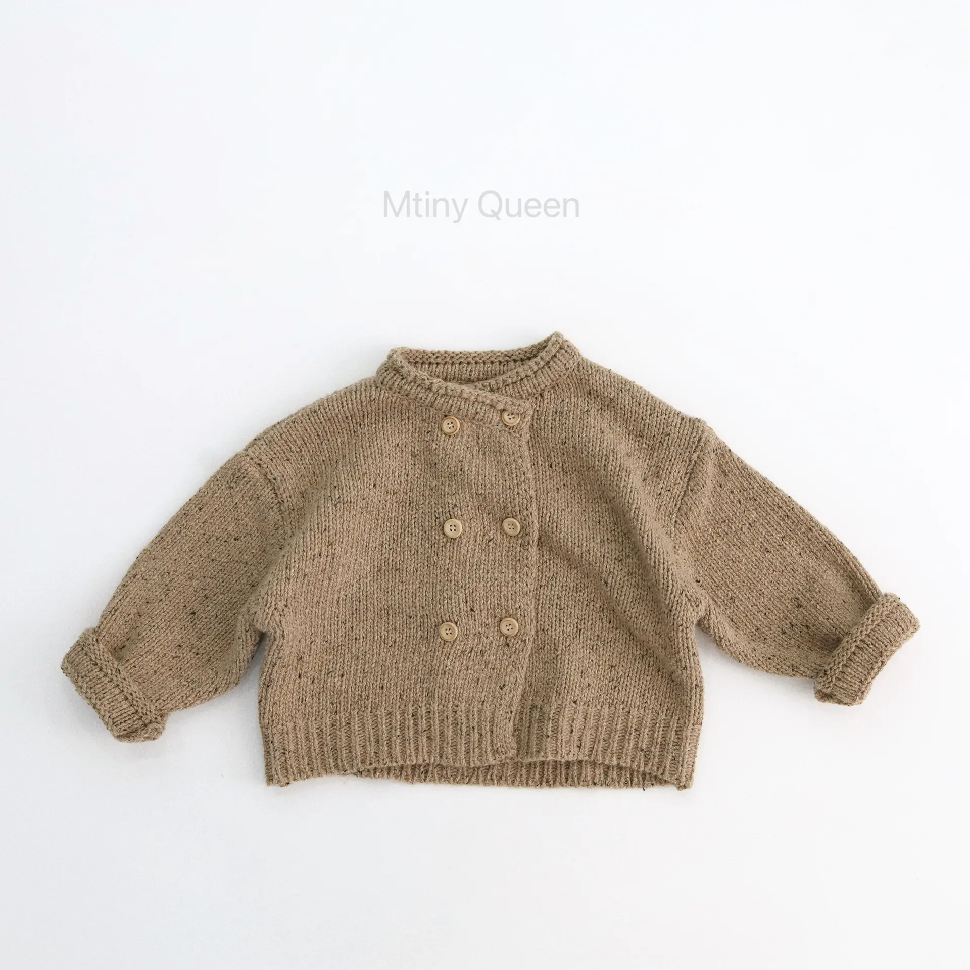 Childrens Solid-color Double-breasted Knitted Sweater