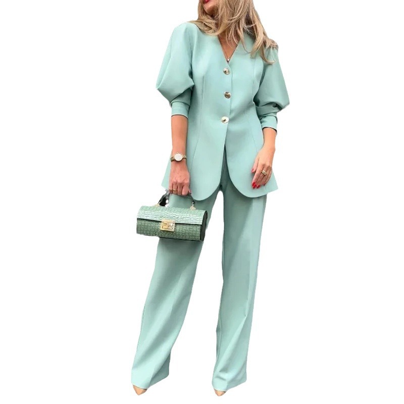 Autumn New Fashion Solid Color Lantern Sleeve Loose Outfit