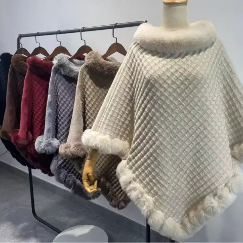 Rex Rabbit Fur Collar Shawl Cape Luxury Fur Wraps
