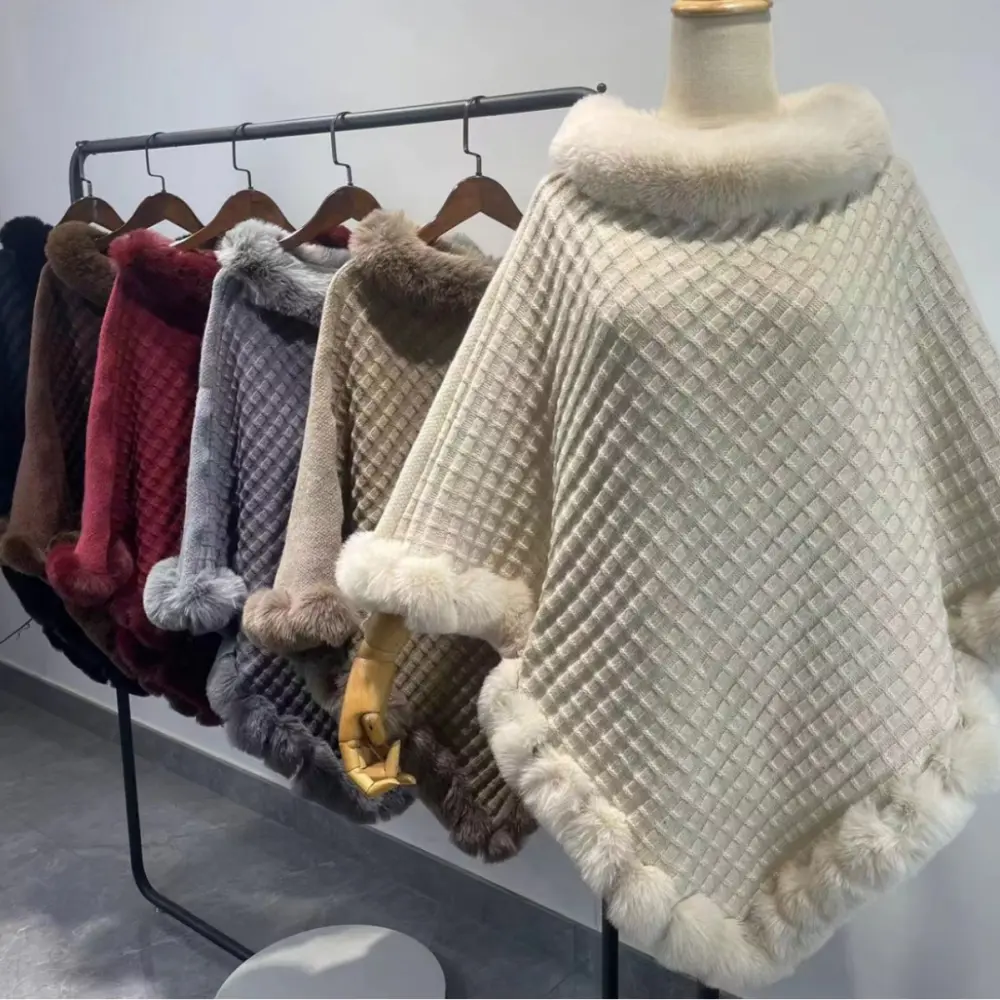 Rex Rabbit Fur Collar Shawl Cape Luxury Fur Wraps