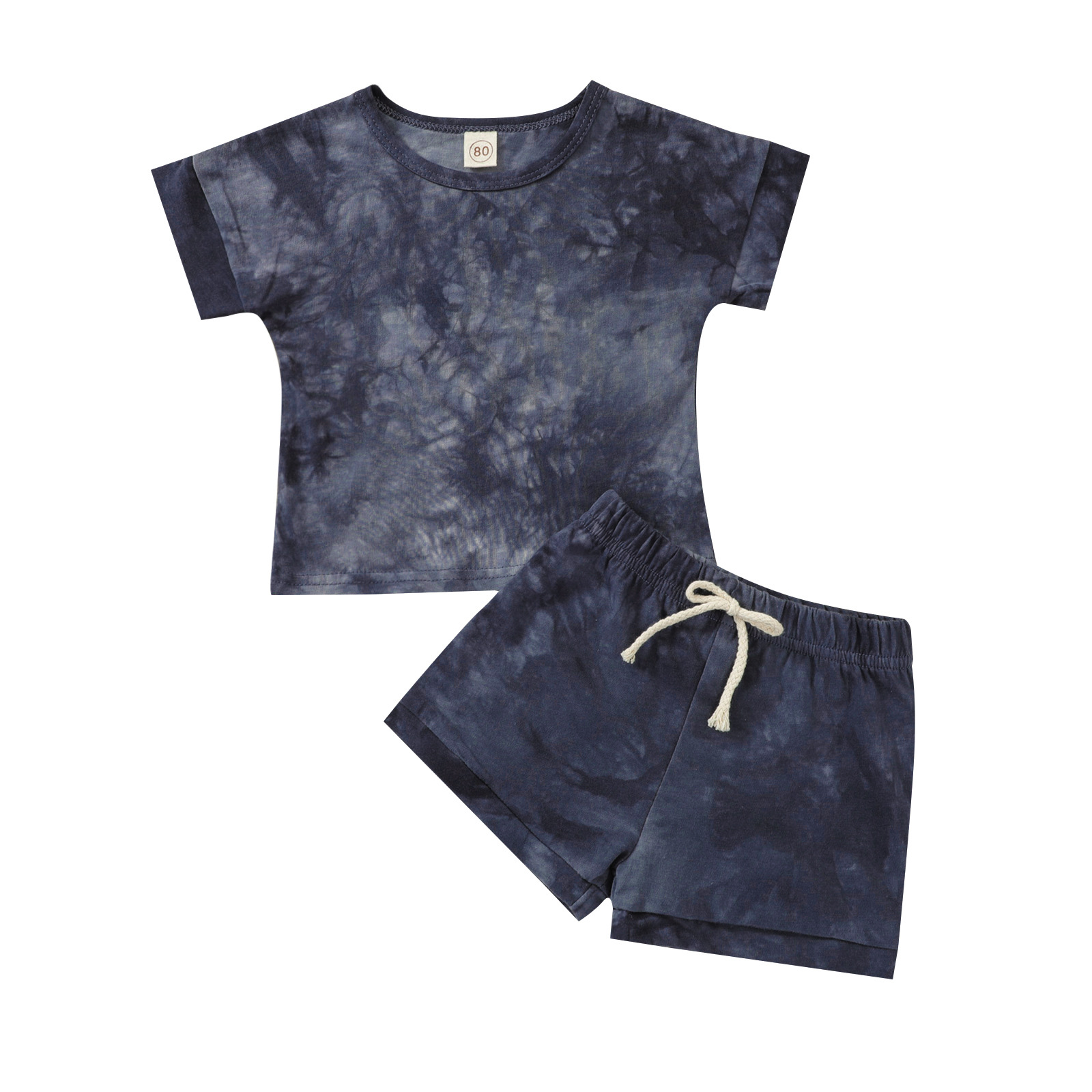 Summer Children's Round Neck Pullover Cotton Tie-dyed Plain Short Sleeve Suit Multi-color