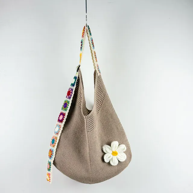 Women's Woven Shoulder Bag Hollow Flower Khaki - Shop at LoveMi