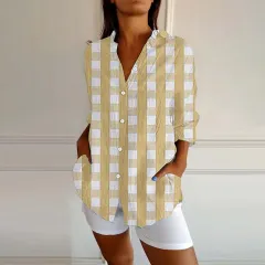 New Women's Spring And Summer Long Sleeves Plaid Printed Shirt - Mcs01414 - View 1