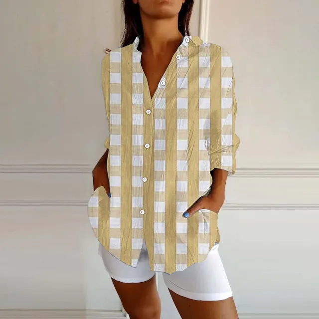 New Women's Spring And Summer Long Sleeves Plaid Printed Shirt Mcs01414 - Shop at LoveMi