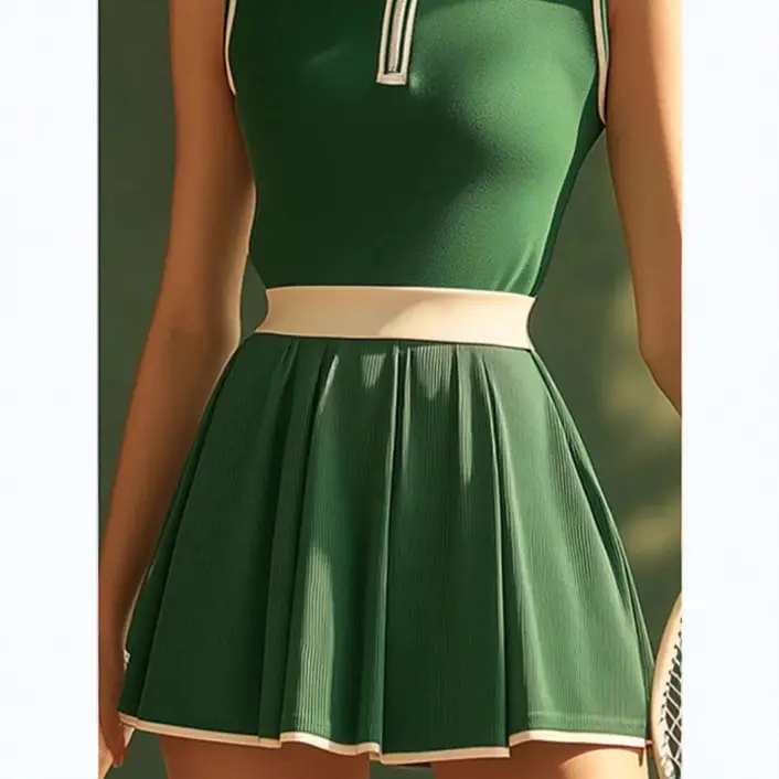 White Embellishments Green Sleeveless Mini Skirt