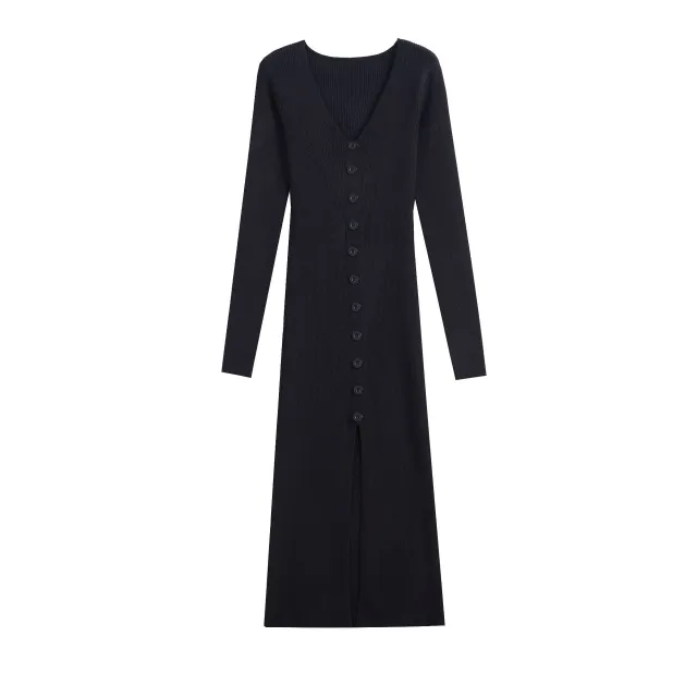 Slim Fit Slit Slimming Elegant Single breasted Knitted Sheath Dress Black - Shop at LoveMi