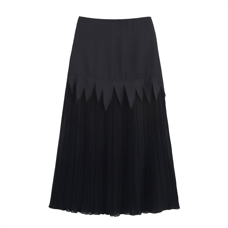 Acetate Satin Chiffon Slimming Patchwork Pleated Skirt