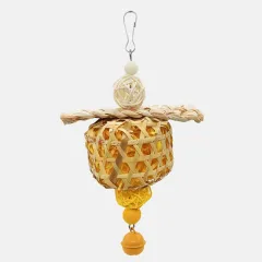 Parrot Bird Toy Bamboo Cage Scraps Of Paper Bite Pendant Corn Husk Woven - Yellow - View 1