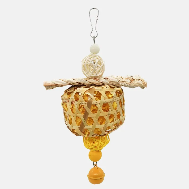 Parrot Bird Toy Bamboo Cage Scraps Of Paper Bite Pendant Corn Husk Woven - Yellow