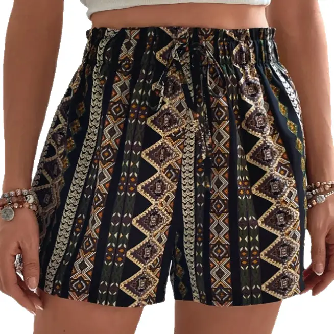 Printed Elastic-waist Shorts Springsummer Resort Style