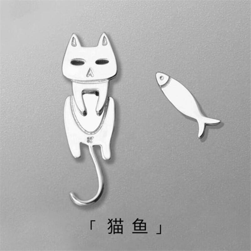 Cute Cat Earrings Female Asymmetric Cat Fish Earrings