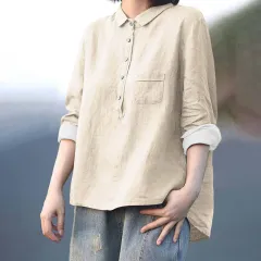 Arrival Long Sleeve Slub Linen Lapel Print Fashionable All-match Pocket Lining - Wjj50-5Xl - View 1