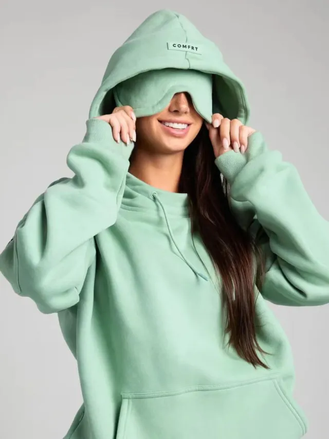 Colorful Couple Hoodie With Drawstring Eye Mask Light Green - Shop at LoveMi