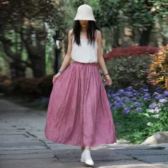 Women's Fashion Large Swing Artistic Cotton Linen Linen Tie-dyed Skirt - Light Pink - View 1