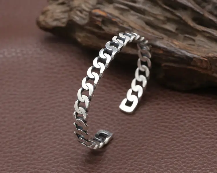 Women's S925 Sterling Silver Retro Opening Distressed Simple Bracelet