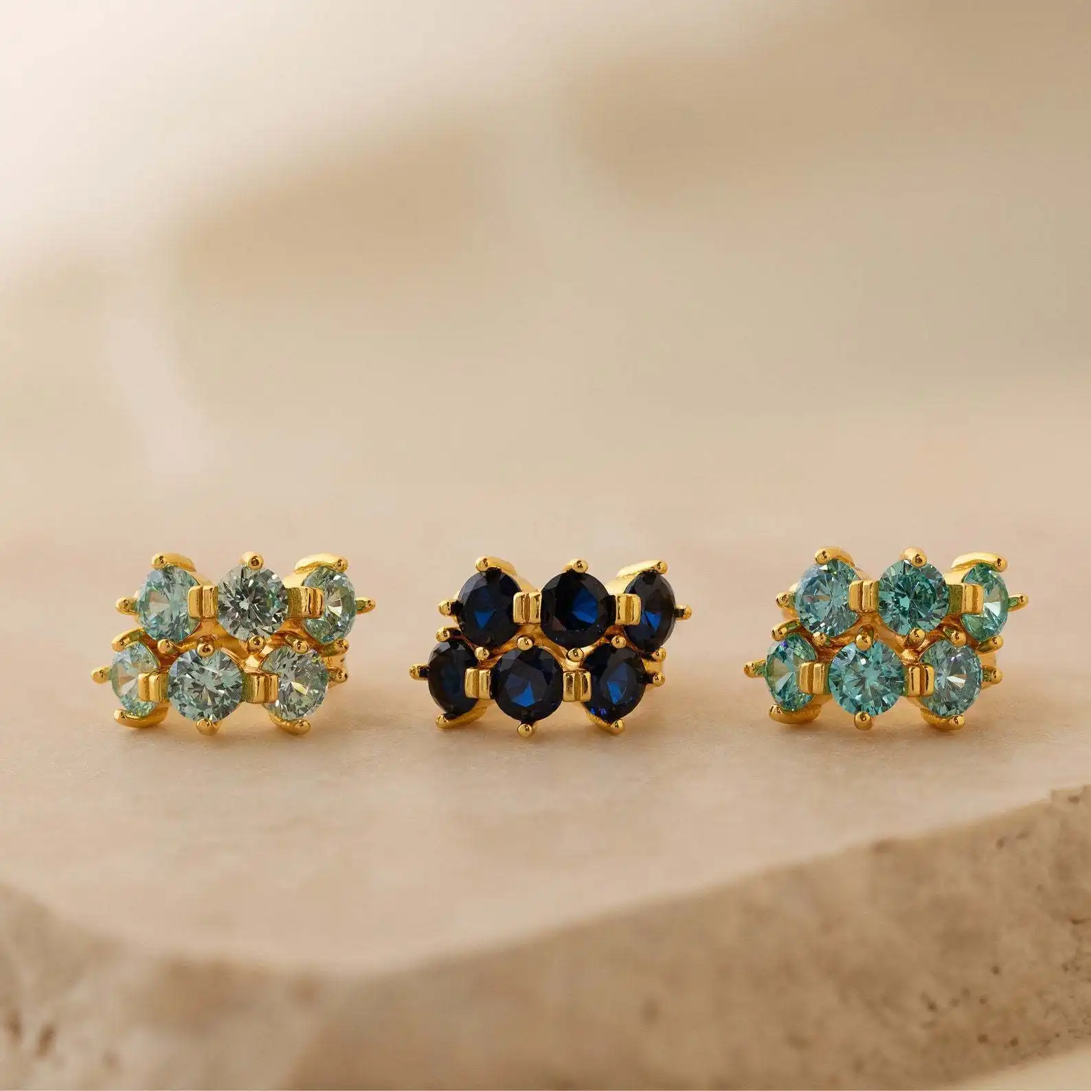 Twelve Birthstone 18K Gold Earrings