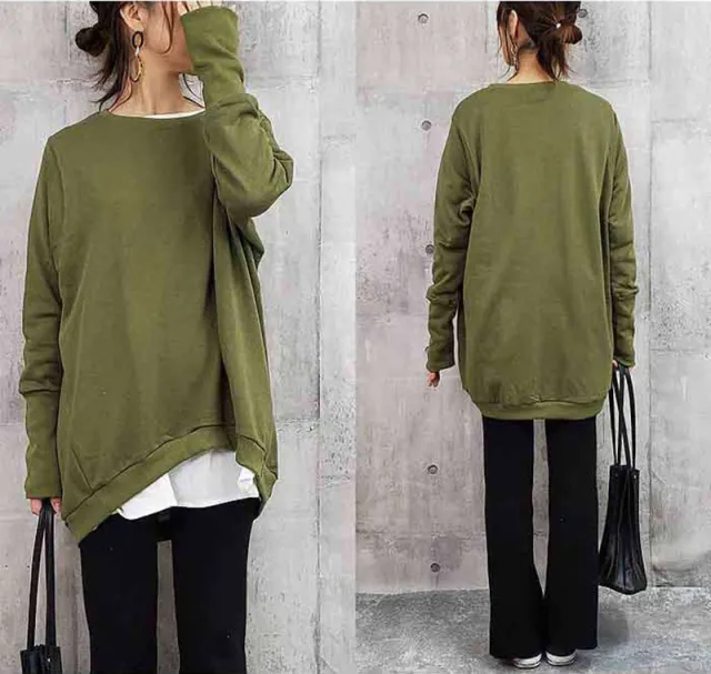Women's Cotton Sweater Loose And Idle Large Version Solid Color Army Green - Shop at LoveMi