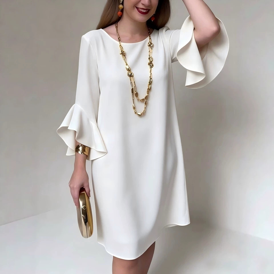 Elegant Ruffled Flared-sleeve Slim-fit Dress