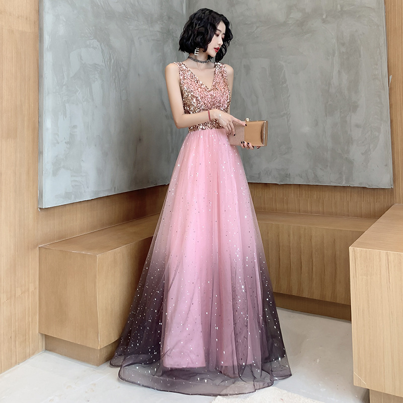 Fairy Long Host Birthday Party Starry Sky Gradient Dress