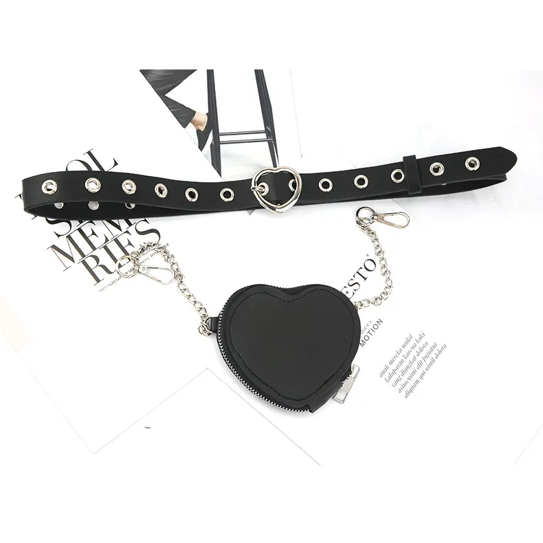 Mini Love Heart Belt Small Waist Bag Detachable Belt Decoration Bag - Black