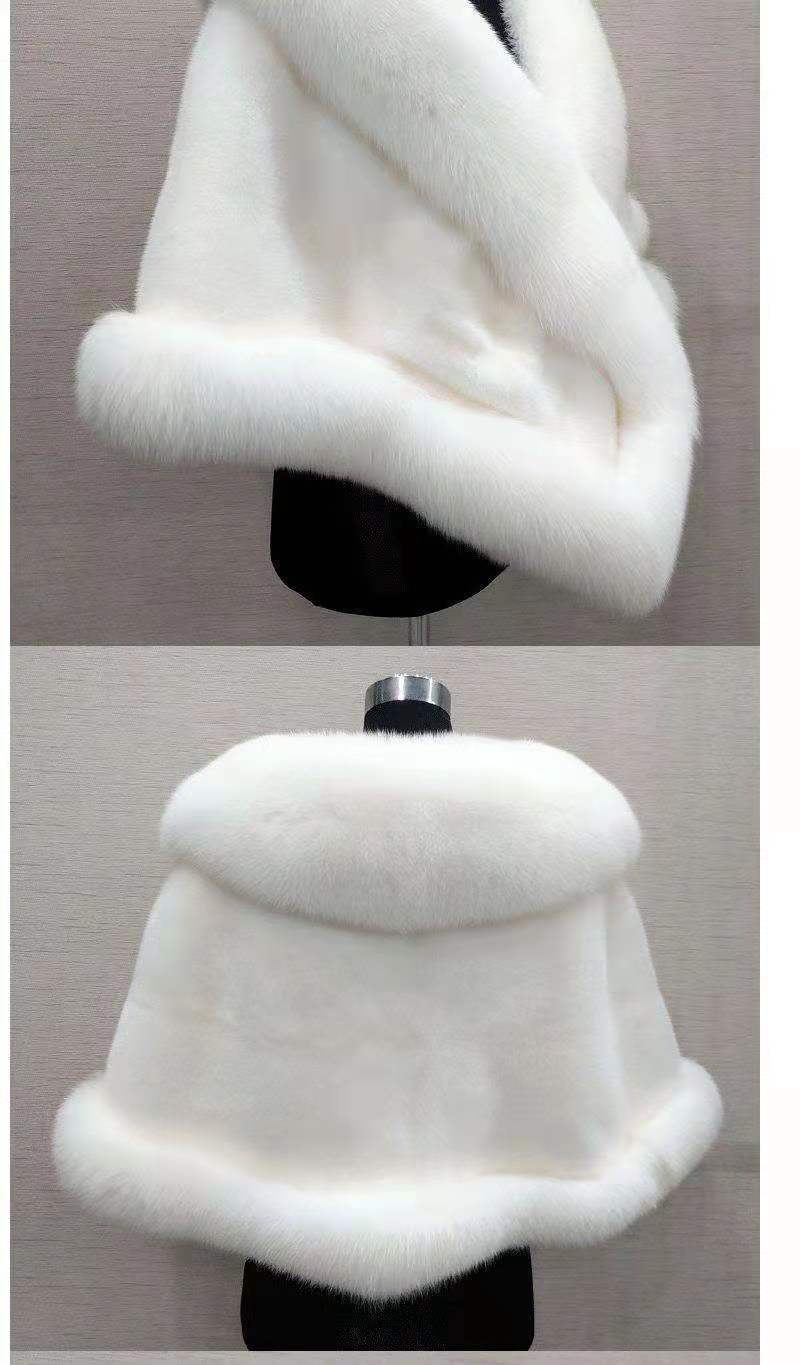 Imitated Mink Fox Fur Cape Coat - Gray Black