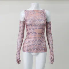 Women's Clothing Letter Vest With Gloves Mesh See-through Cool Hot T-shirt - Lotus Root - View 1