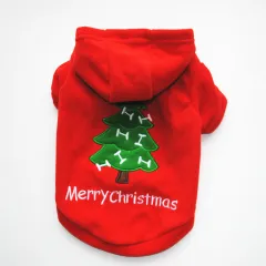 Pet Puppy Christmas Style Thick Hooded Fluffy Jacket - Red - View 1