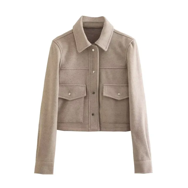 Women's Soft Woolen Shirt Woolen Coat Top Beige - Shop at LoveMi
