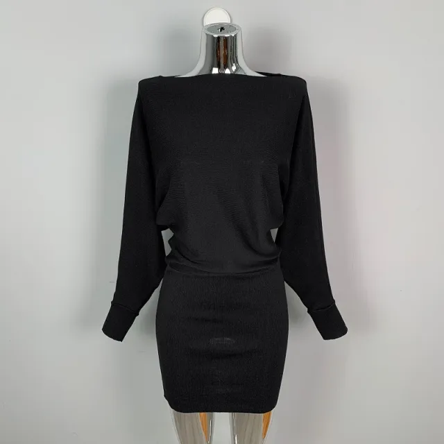 Slim fit Sexy Off shoulder Dress Knit Sweater Batwing Sleeves Black - Shop at LoveMi