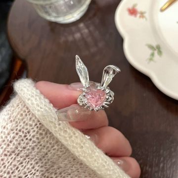 Creative Heart-shaped Little Bunny Open Ring