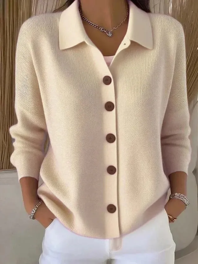 Button knitted Lapel Sweater Cardigan Coat For Women Apricot - Shop at LoveMi
