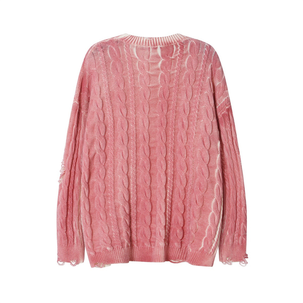 Fashion Brand Inkjet Destruction Woven Twisted Round Neck Sweater