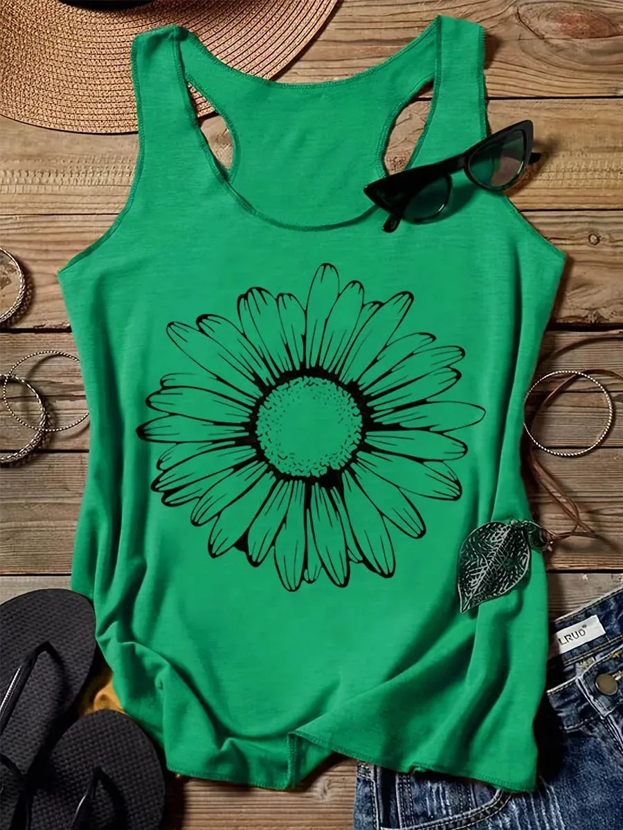 202 Casual Round Neck Narrow Edge Top Loose Sports Pattern Digital Printing Vest Women's Clothing - G45Z863-S