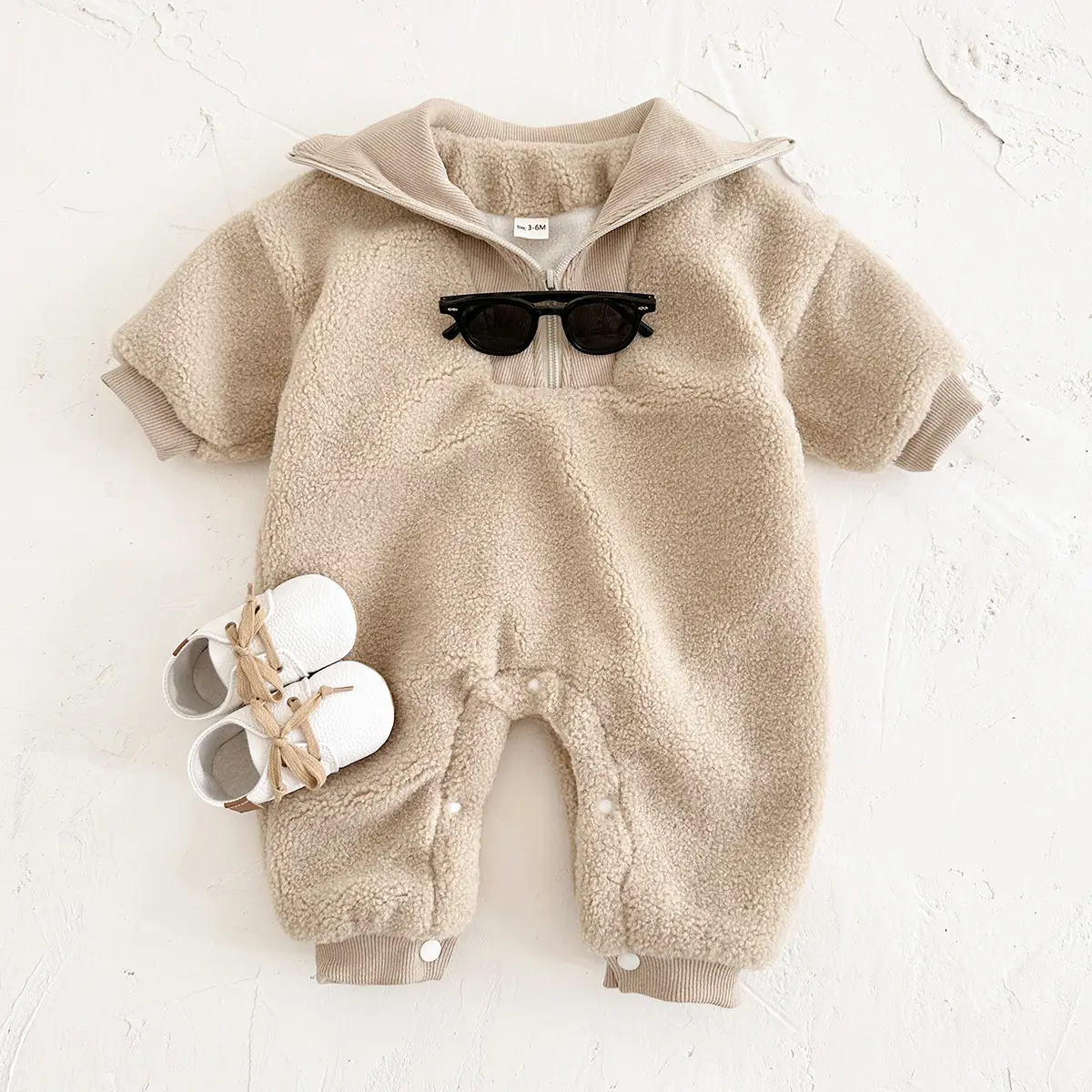 Boys And Girls Solid Color Plush Jumpsuit