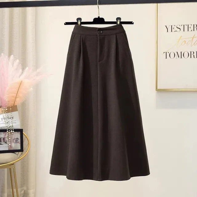 Plus Size Skirt Hepburn Style Woolen A Line Autumn And Winter Umbrella Skirt Color - Shop at LoveMi