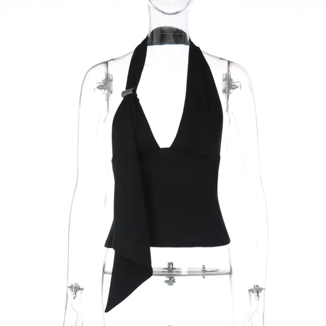 Women's Pure And Alluring Halter neck Hollow out Camisole Black - Shop at LoveMi
