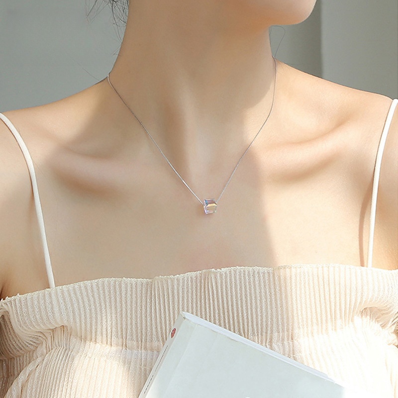 Cube Sugar Necklace Square Crystal Clavicle Chain