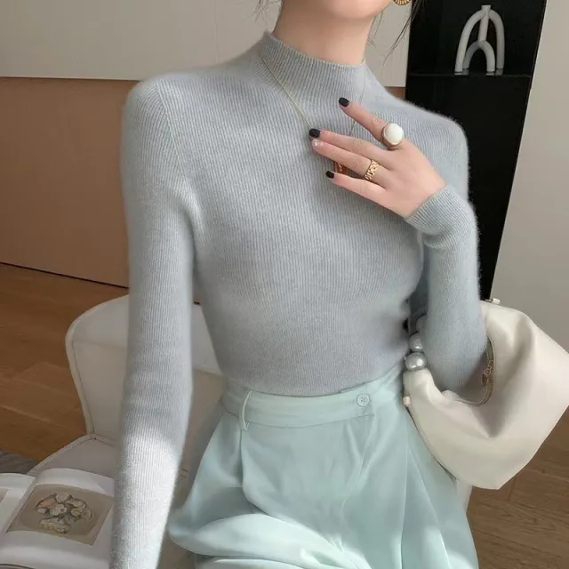 Half Turtleneck Cashmere Slim Top Sweaters Bottoming Shirt Light Gray - Shop at LoveMi