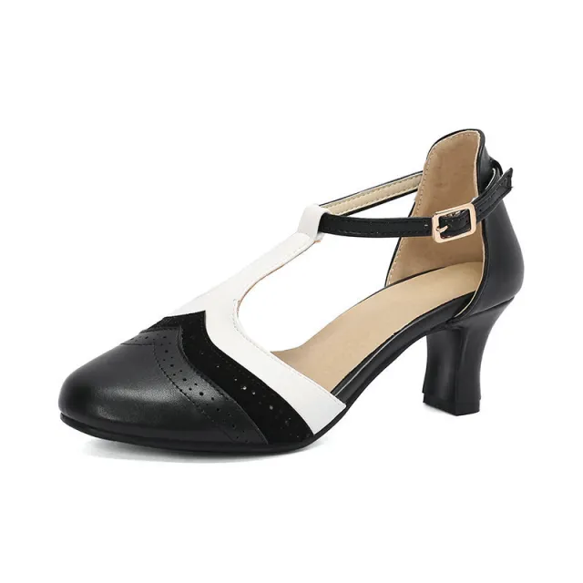 Women's Retro Closed Toe British Style Chunky Heel Sandals Black - Shop at LoveMi