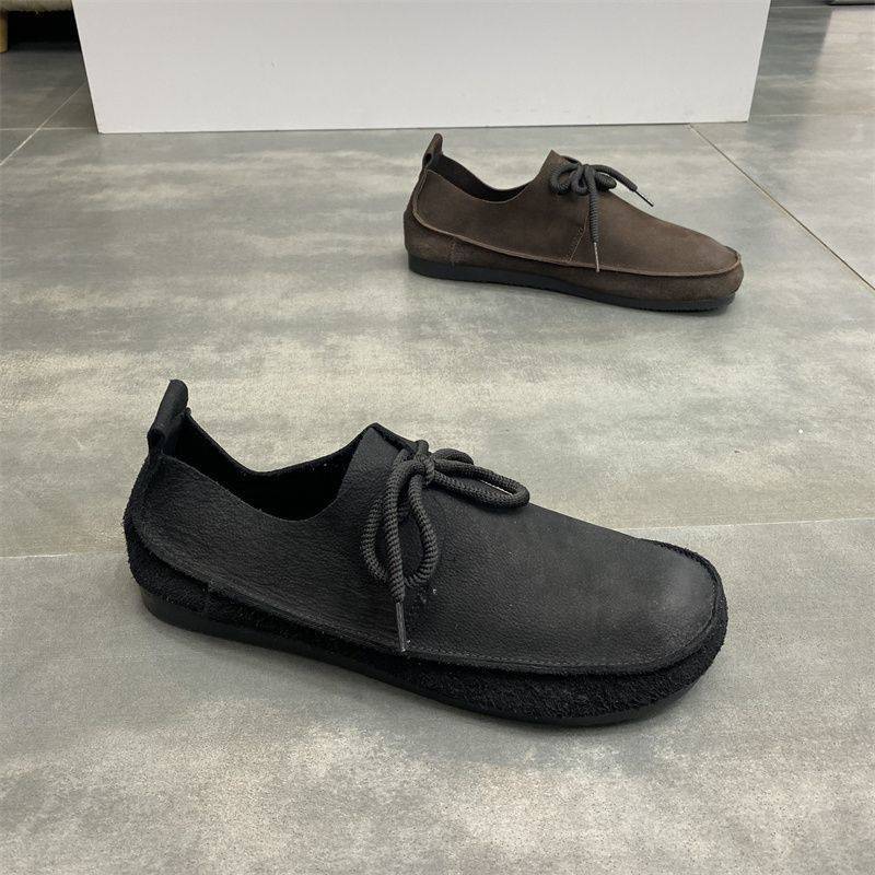 Real Soft Leather Low-top Lace-up Round Toe Vintage Men's Shoes