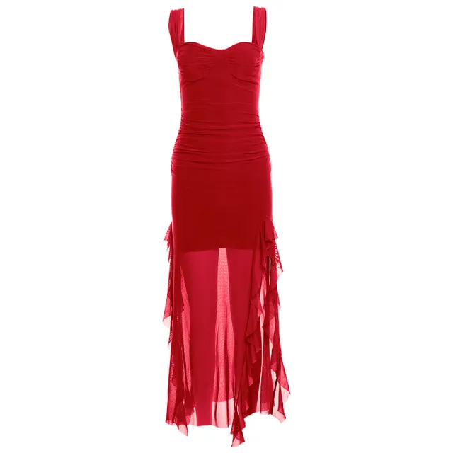 Spring New Women's Sexy Strap Tube Top Split Sheath Long Dress Red - Shop at LoveMi