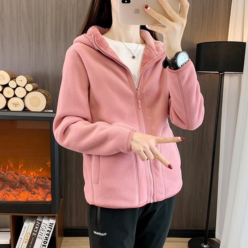 Mens Outerwear Fleece-lined Thickened And Warm Coral Fleece Hoodie